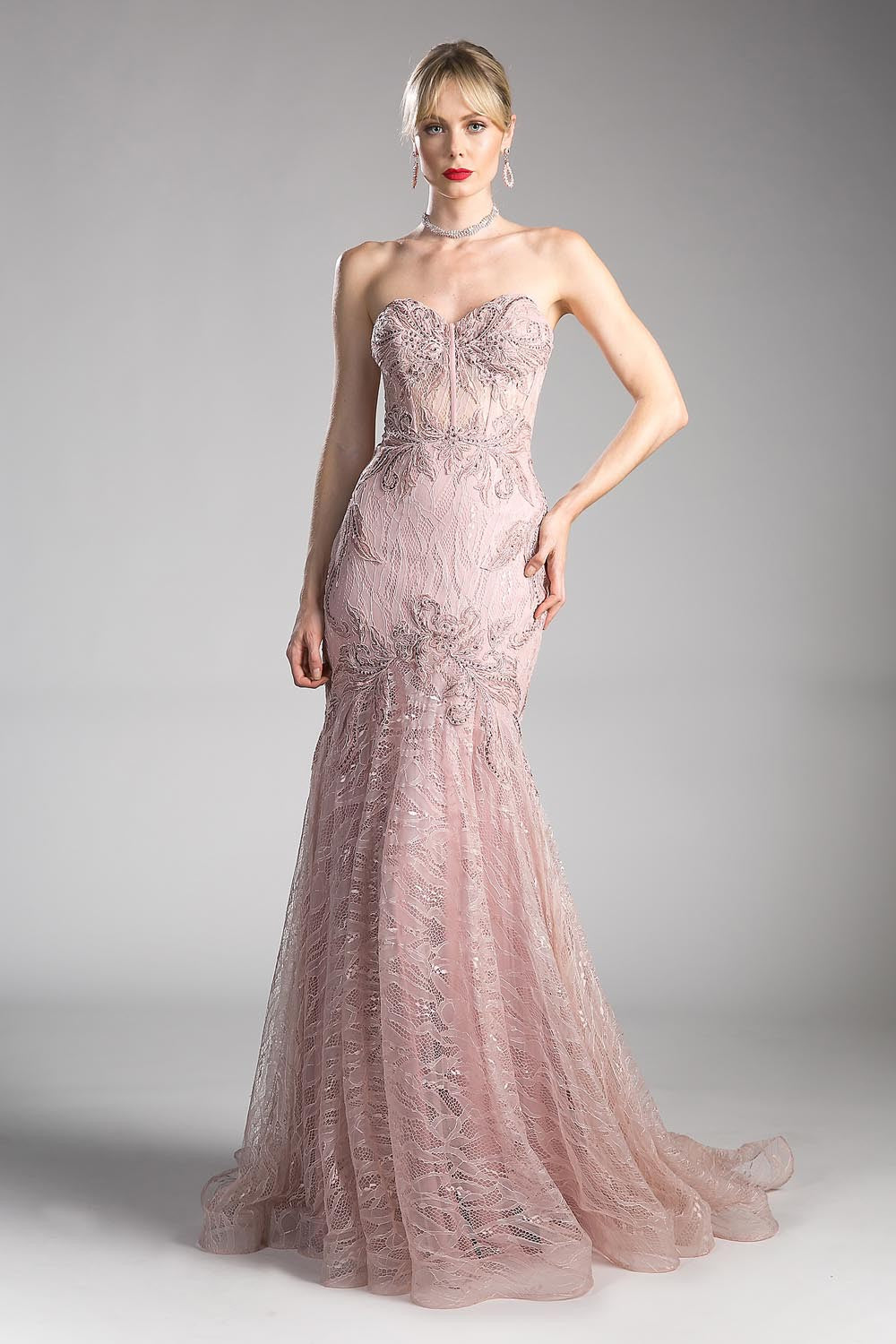 Sweetheart Mauve Strapless Lace Mermaid Gown