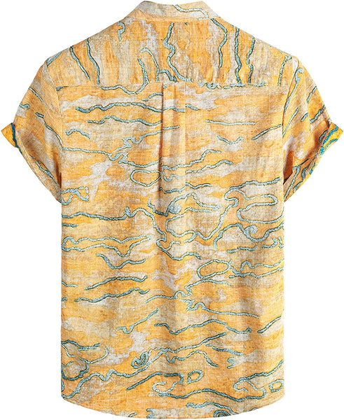 Men's Yellow Multi Print Casual Short Sleeve Shirt