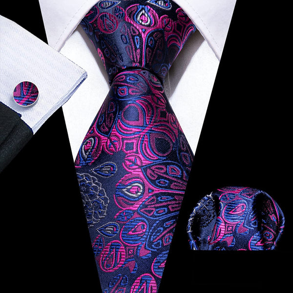 Men's Gold Print Silk Tie Set w/Handkerchief & Cufflinks