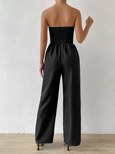 Chic Black Strapless Wide Leg Jumpsuit