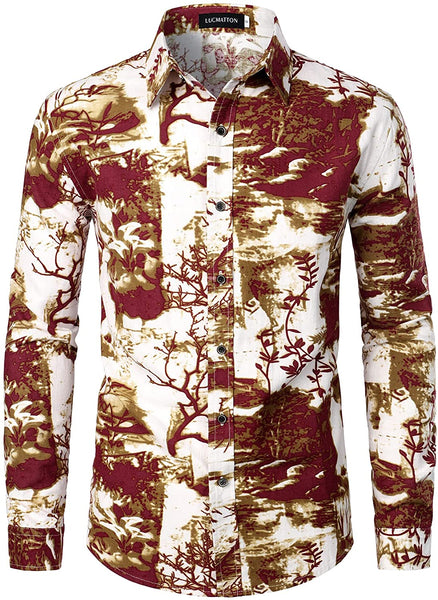 Men's Stylish Floral Long Sleeve Slim Fit Shirt