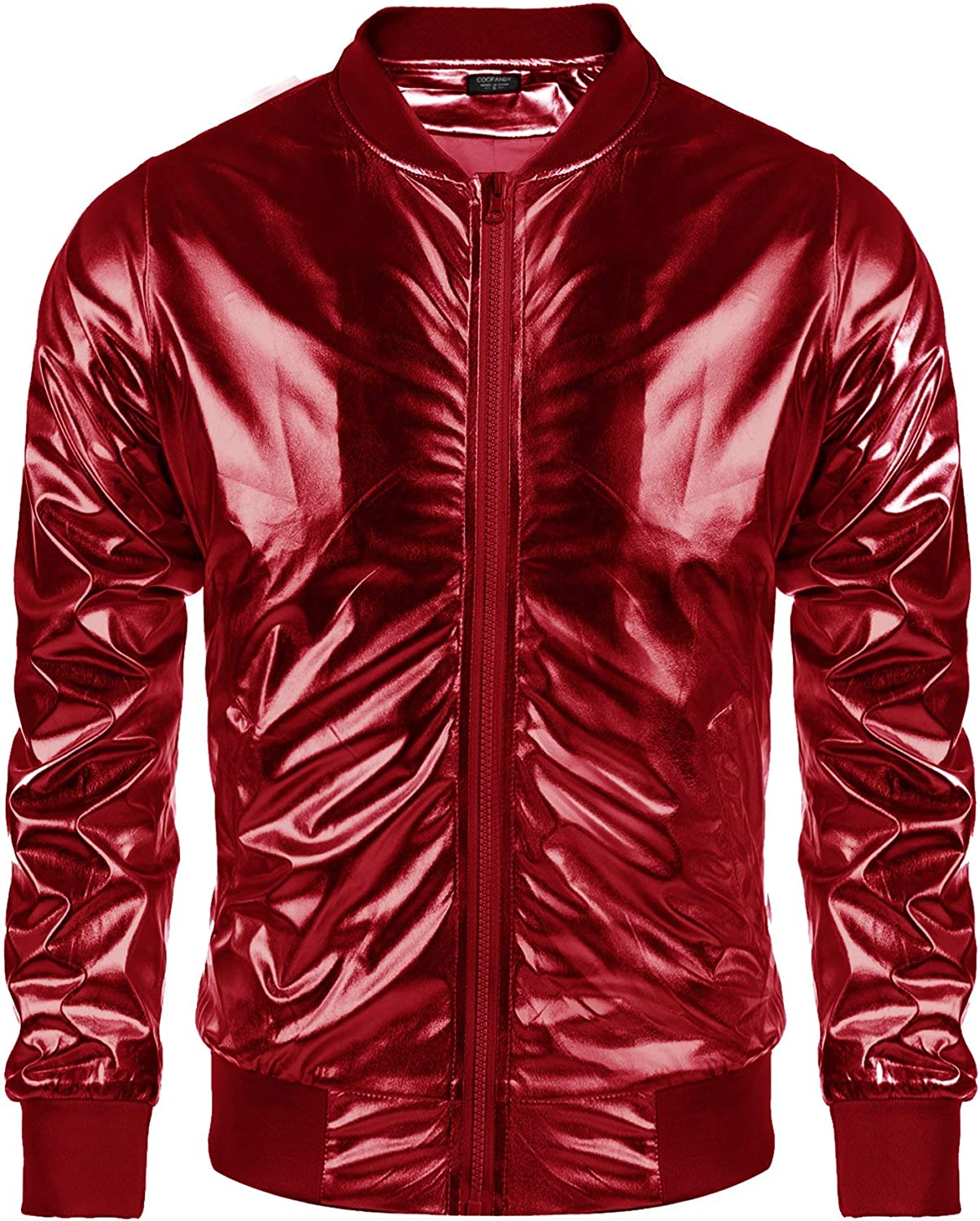 Vintage Red Zip-Up Baseball Bomber Men's Metallic Jacket