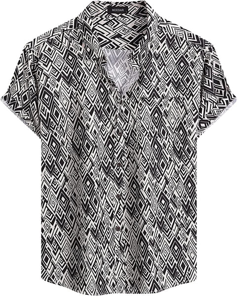 Men's Black Printed Button Up Short Sleeve Shirt