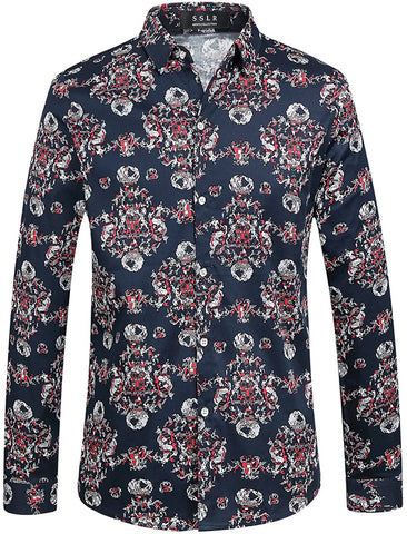 Paisley Navy Blue Men's Long Sleeve Shirt