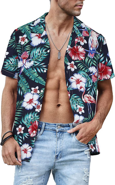 Men's Casual Black Floral Short Sleeve Hawaiian Shirt