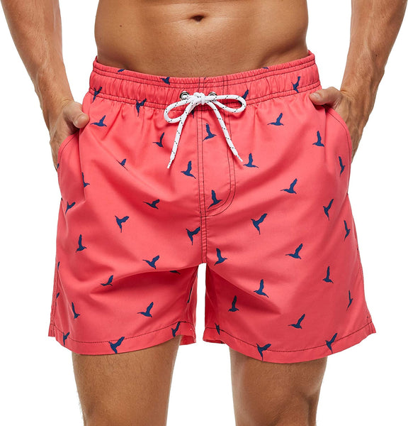 Men's Blue/Red Palm Tree Printed Short Swim Trunks