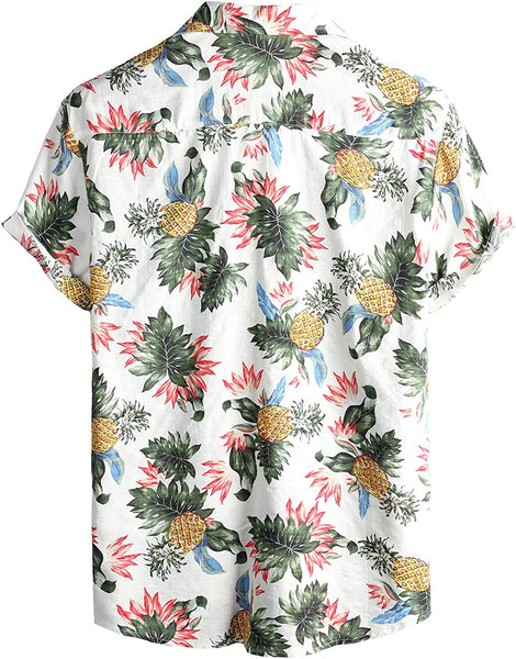 Men's White Pineapple Print Casual Short Sleeve Shirt