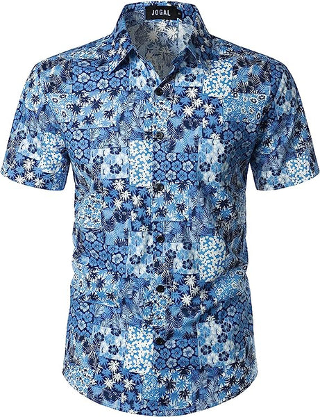 Men's Short Sleeve Button Grey/White Printed Shirt