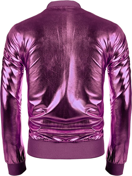 Vintage Purple Zip-Up Baseball Bomber Men's Metallic Jacket