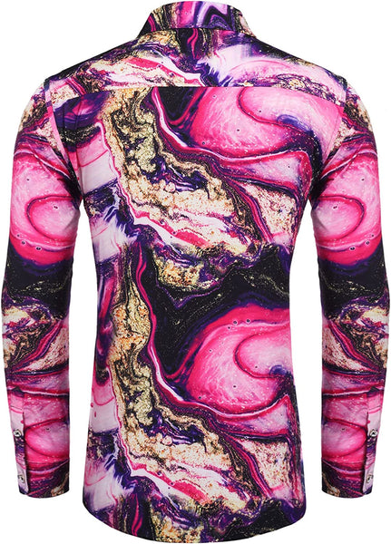 Pink Luxury Design Print Long Sleeve Men's Dress Shirt