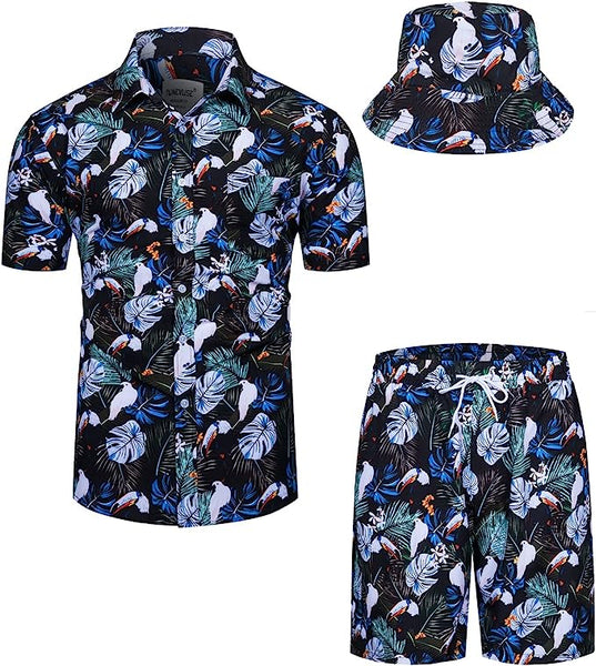 Men's Blue Pineapple Print Summer Style Shirt & Shorts/Set