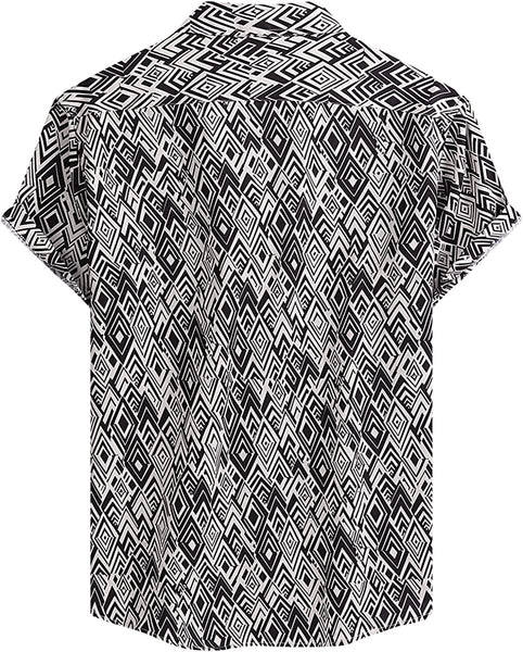 Men's Black Printed Button Up Short Sleeve Shirt