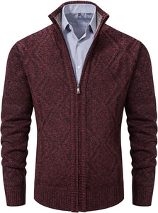 Wine Red Slim Fit Sweater Knitted Cardigan with Pockets