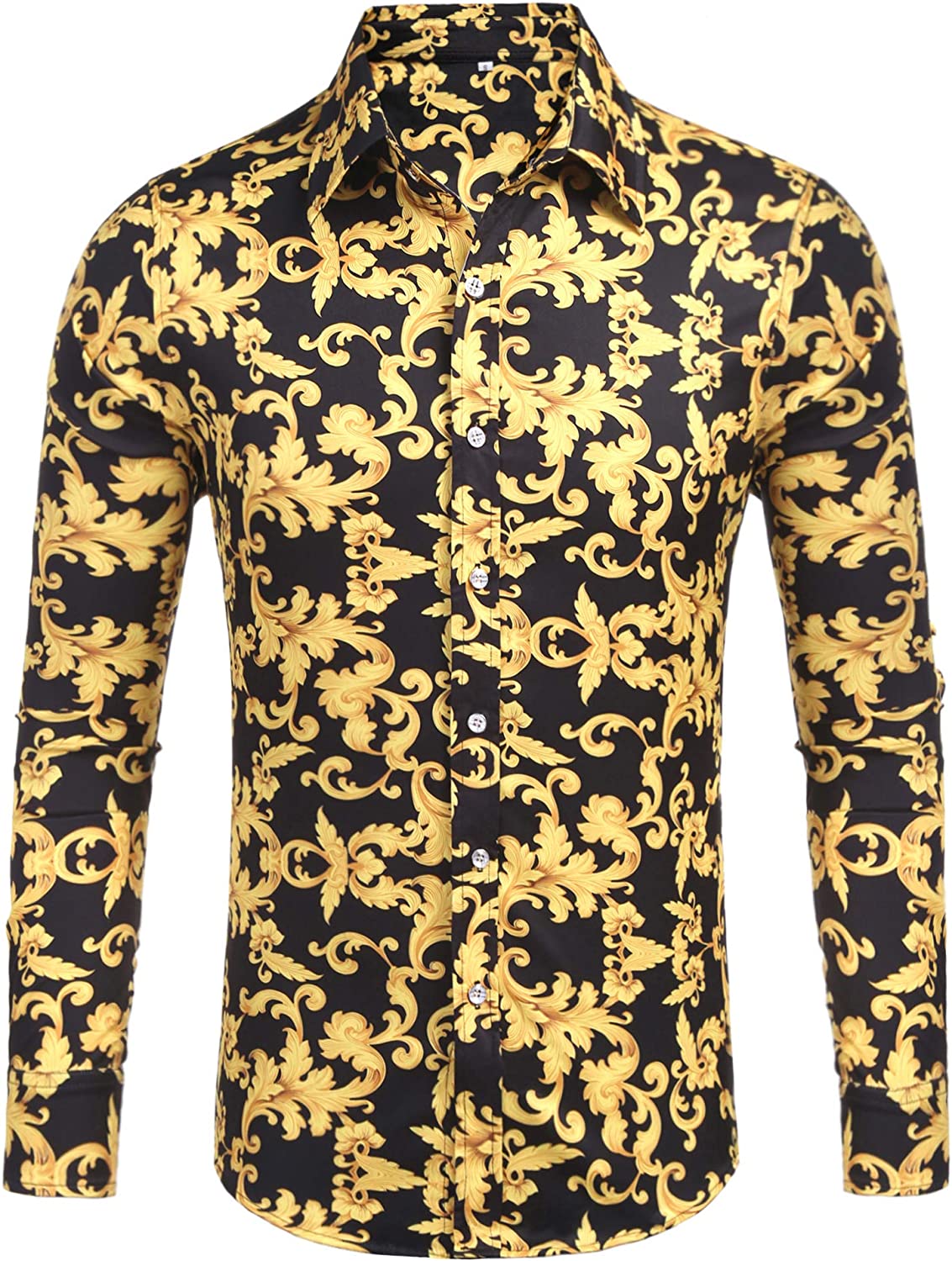 Gold Luxury Design Print Long Sleeve Men's Dress Shirt