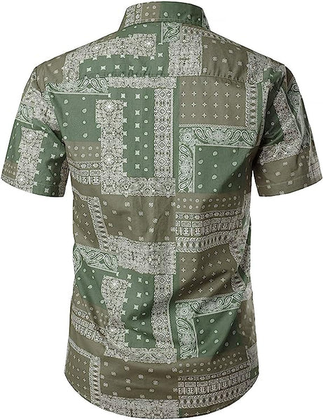 Men's Short Sleeve Button Grey/White Printed Shirt