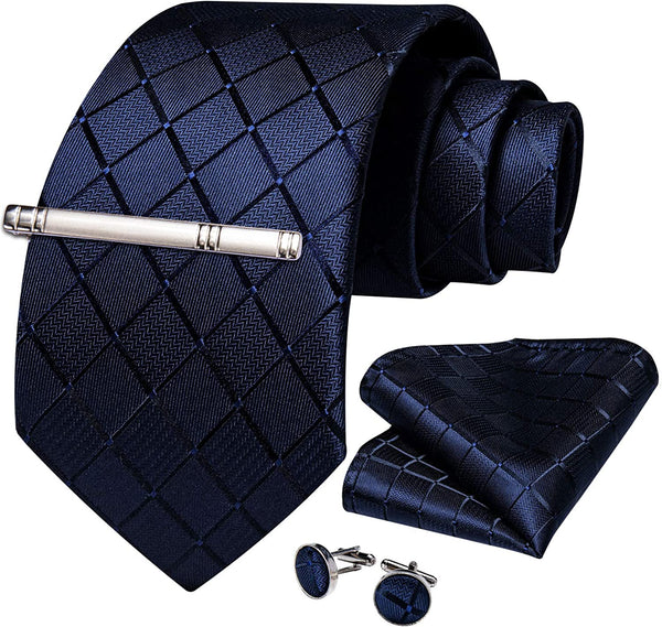 Men's High Quality Jacquard Silk Turquoise Cufflink Tie Clip Set