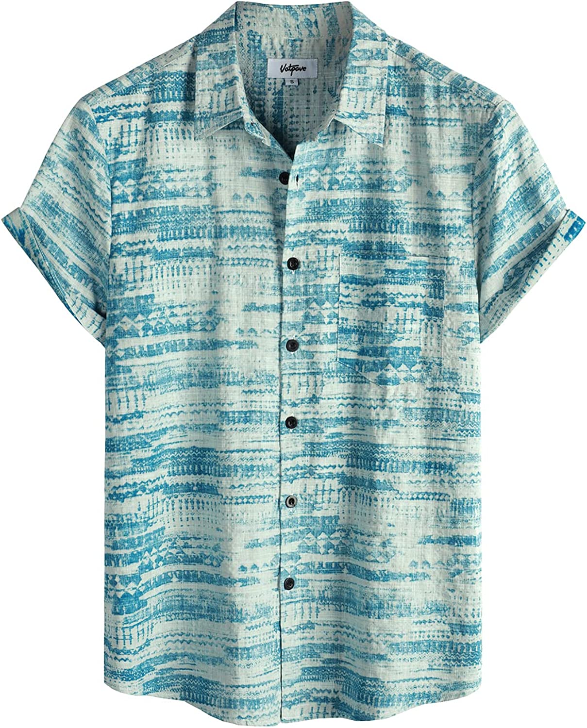 Men's Light Blue Multi Print Casual Short Sleeve Shirt