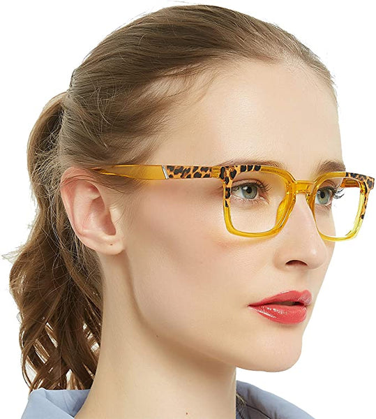 Leopard Black Square Clear Reader Style Glasses