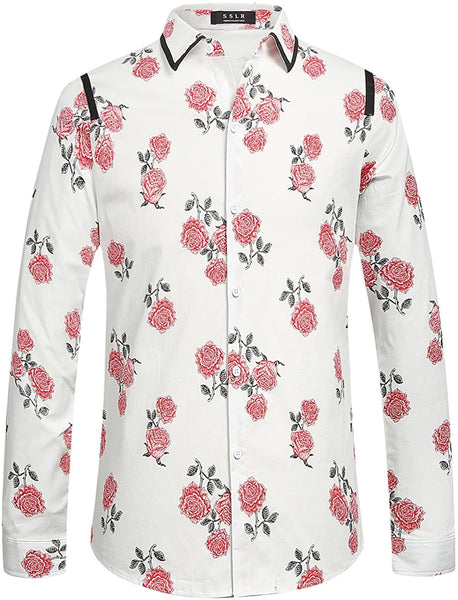 Paisley White Floral Men's Long Sleeve Shirt