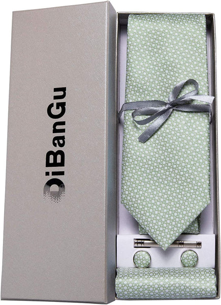 Men's High Quality Jacquard Silk Sage Green Cufflink Tie Clip Set