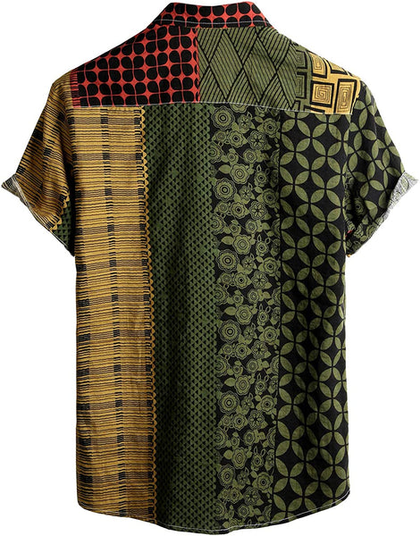 Men's Green Diamond Multi Print Casual Short Sleeve Shirt