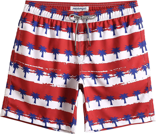 Men's Quick Dry Blue/Pink Printed Short Swim Trunks