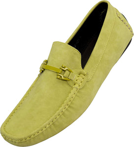 Men's Elegant Lime Moccasin Velvet Shoes