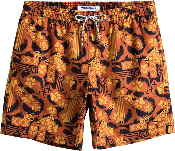 Men's Quick Dry Blue Fish Printed Short Swim Trunks