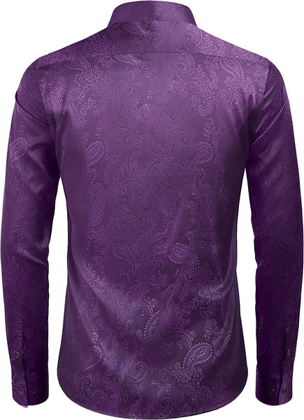 Men's Purple Floral Rose Printed Long Sleeve Dress Shirt