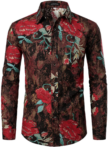 Men's Stylish Floral Long Sleeve Slim Fit Shirt