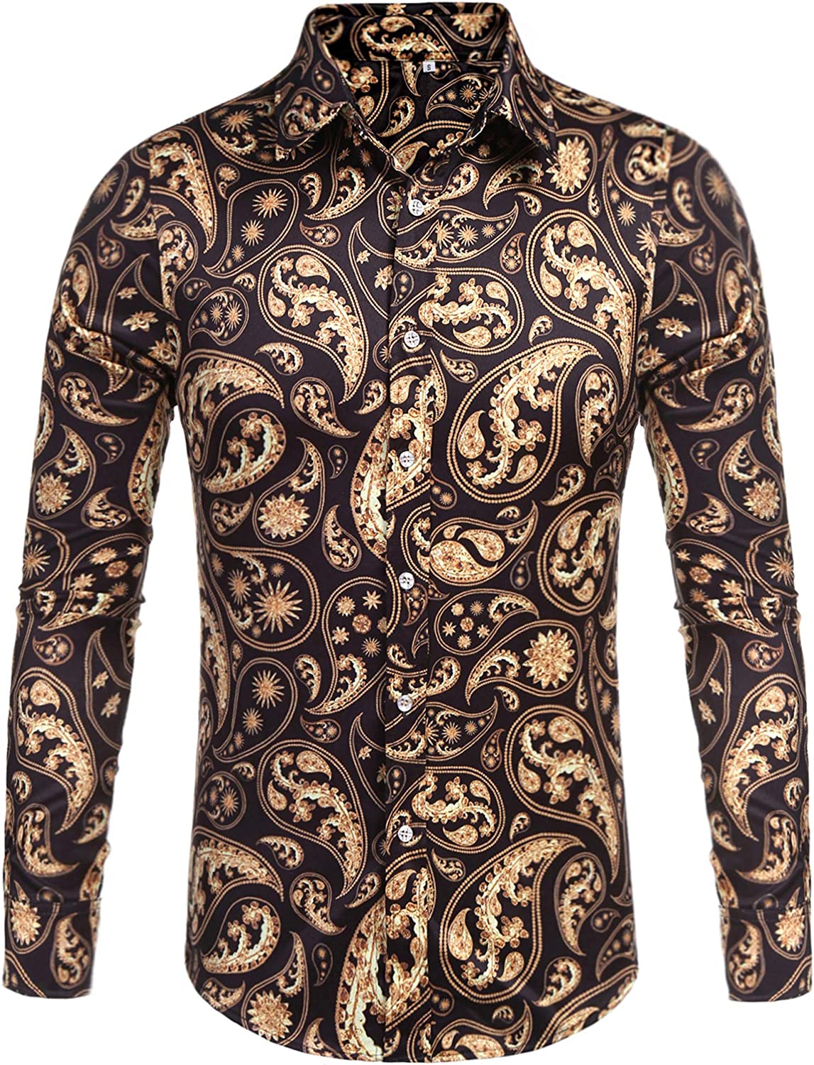 Black Luxury Design Print Long Sleeve Men's Dress Shirt