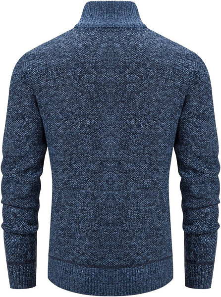 Blue Slim Fit Sweater Knitted Cardigan with Pockets