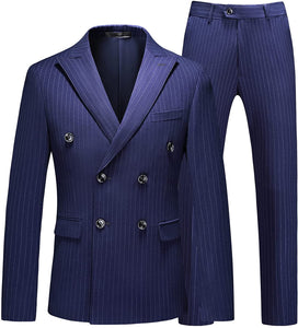 Pinstripe Navy Charming 3 Piece Double Breasted Suit