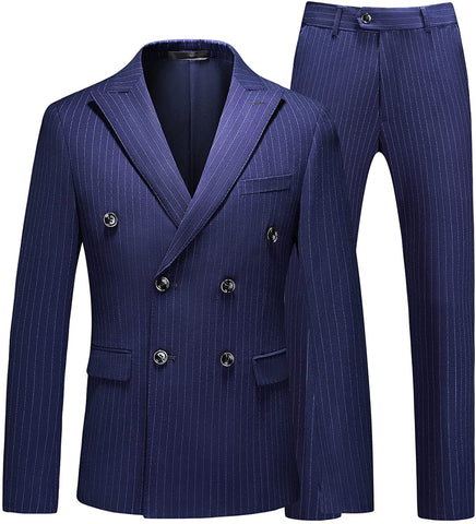 Pinstripe Navy Charming 3 Piece Double Breasted Suit