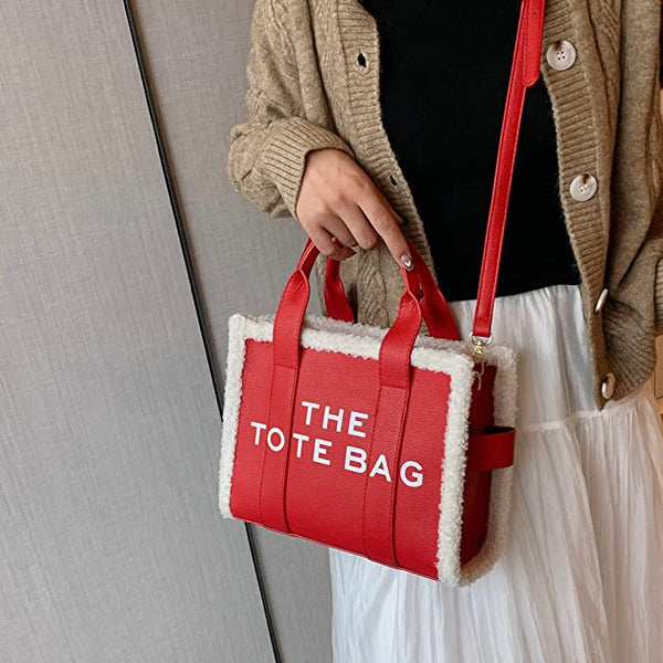 Trendy Fuzzy Black Top Handle Tote Bag