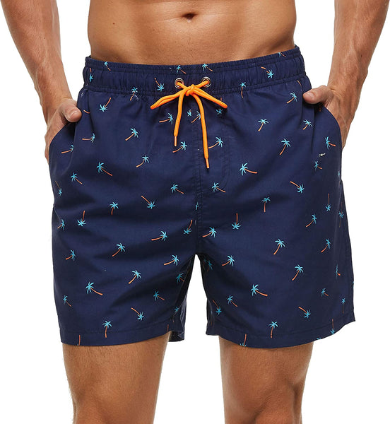 Men's Blue Banana Printed Short Swim Trunks