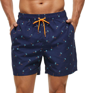 Men's Navy Trees Short Swim Trunks