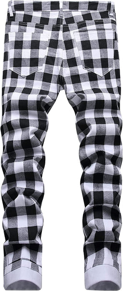 Men's Casual Black Plaid Stylish Denim Pants