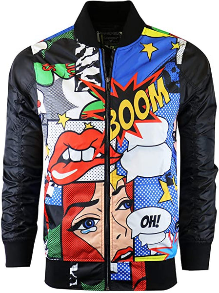 Men's Designer Multi-Color Street Art Print Bomber Long Sleeve Jacket