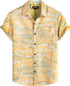 Men's Yellow Multi Print Casual Short Sleeve Shirt