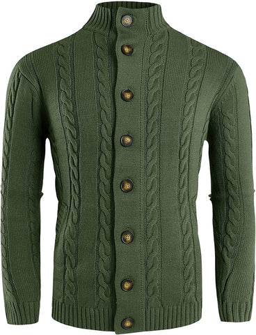 Winter Army Green Stand Collar Long Sleeve Fit Sweater with Pockets