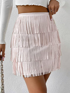 Cream Fringe Faux Suede Mini Skirt