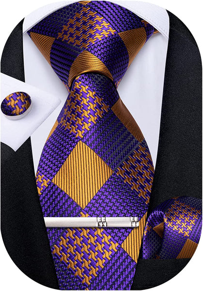 Men's High Quality Jacquard Silk Orange Cufflink Tie Clip Set