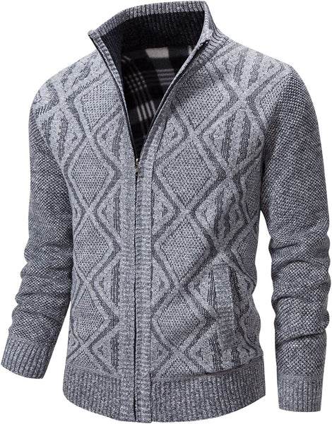 Men's Light Grey Slim Fit Sweater Knitted Cardigan with Pockets