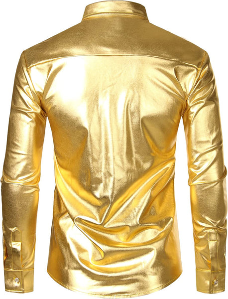 Men's Metallic Gold Long Sleeve Button Down Shirts