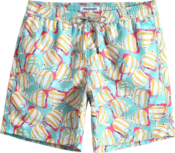 Men's Quick Dry Blue/Pink Printed Short Swim Trunks