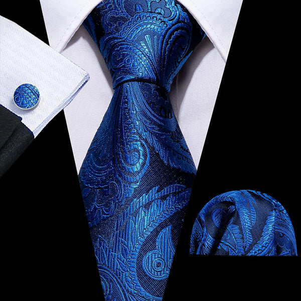 Men's Gold Print Silk Tie Set w/Handkerchief & Cufflinks