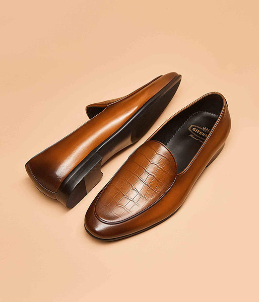 Casual Brown Slip-On Loafers Leather Formal Shoes