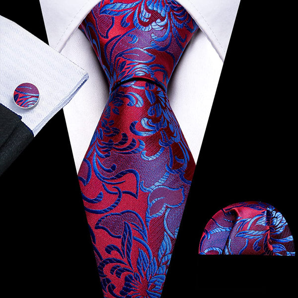 Men's Gold Floral Paisley Print Silk Tie Set w/Handkerchief & Cufflinks