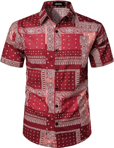 Men's Short Sleeve Button Grey/White Printed Shirt